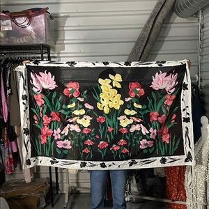 Floral Black Scarf with white boarder made in Italy 100 cotton